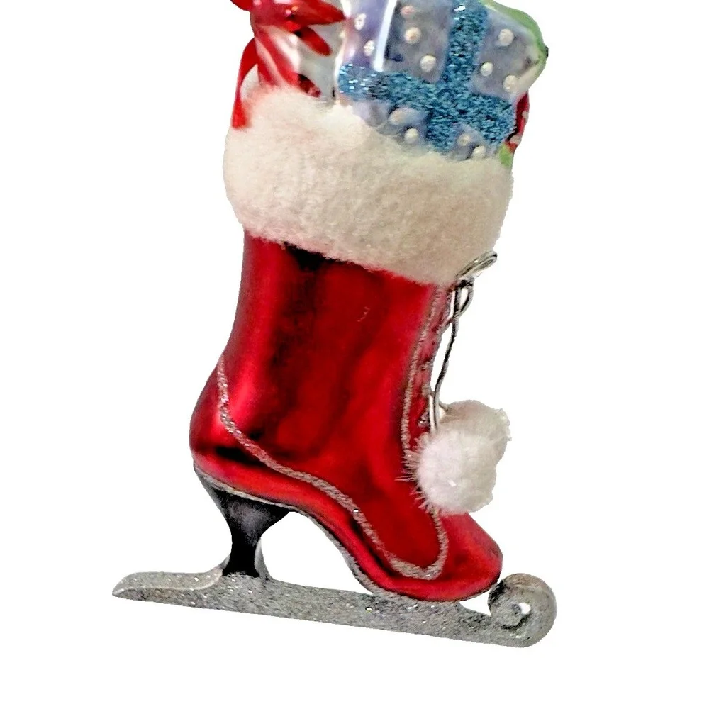 Christopher Radco Christmas‎ Ornament Red  Vintage Shine Sparkle Presents Silver